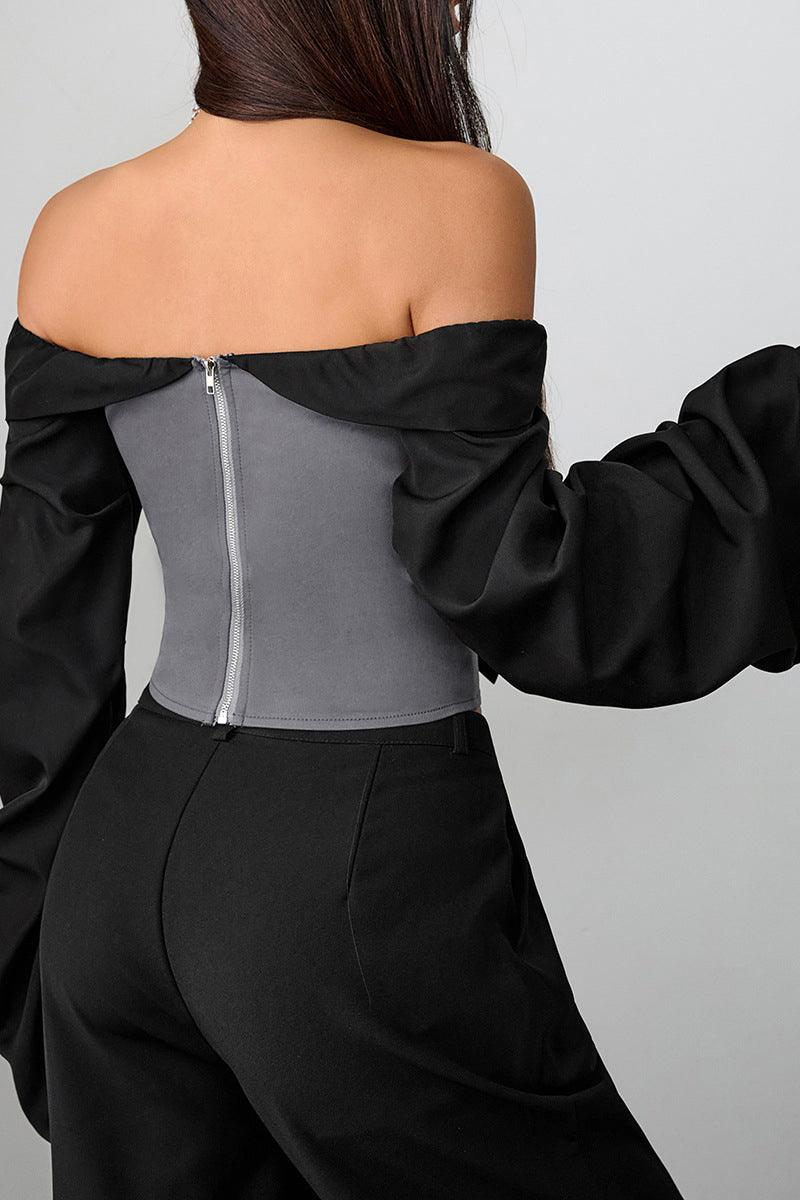 Off-Shoulder Corset Top with Draped Sleeves