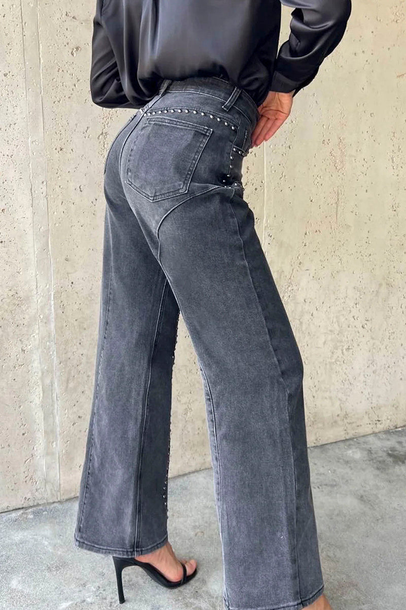 Studded Straight Fit Denim Jeans
