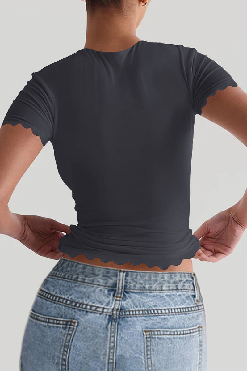 Scalloped Hem Short Sleeve Top