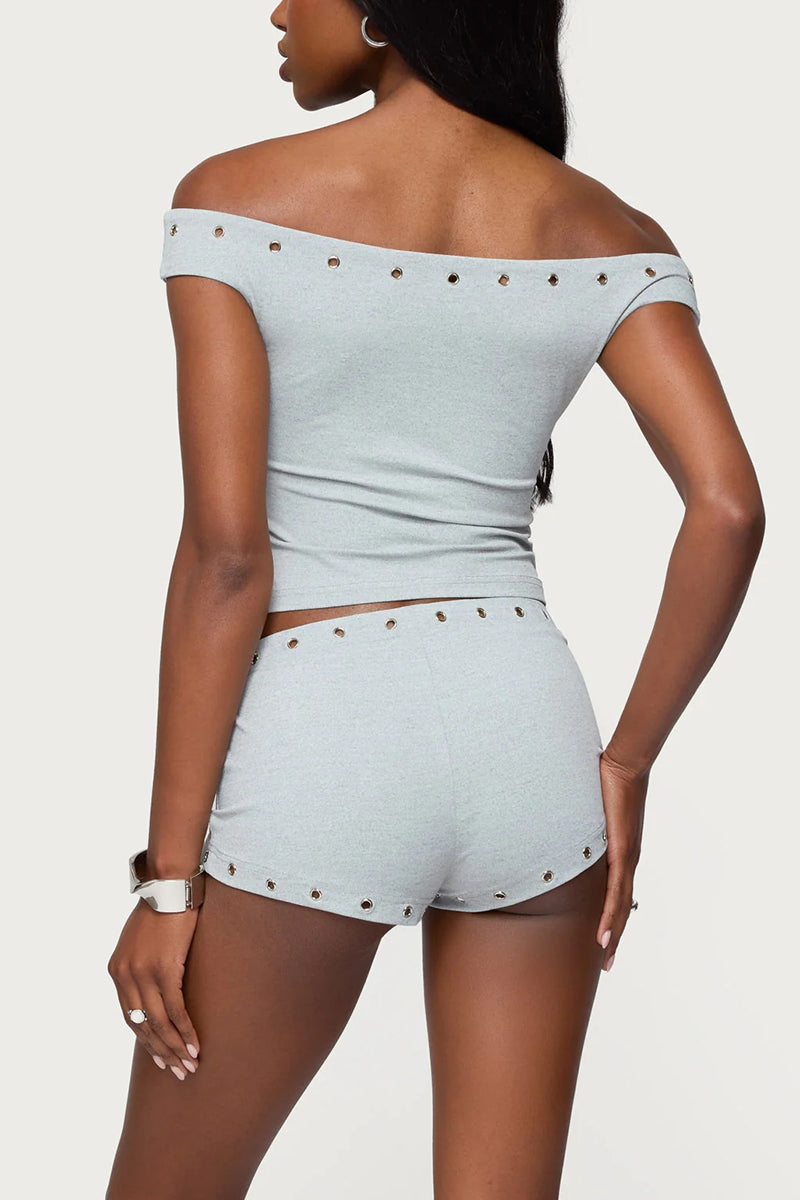 Off-Shoulder Studded Crop Top