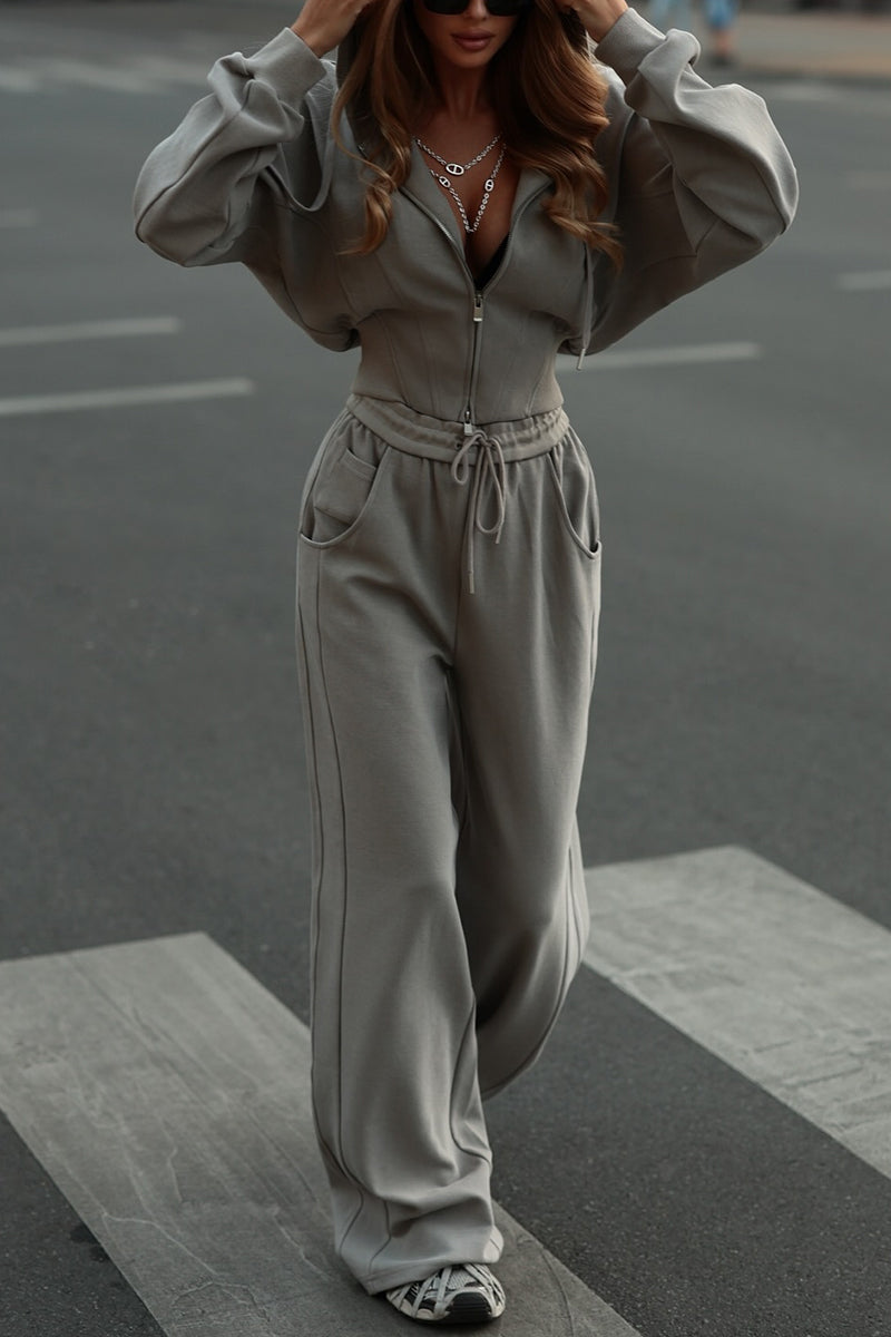 Stylish Zip-Up Hoodie and Pants Set