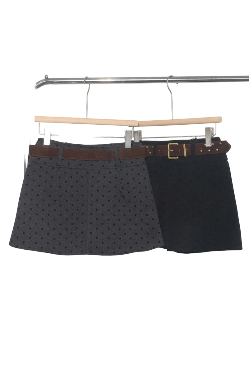 Polka Dot Mini Skirt with Belt