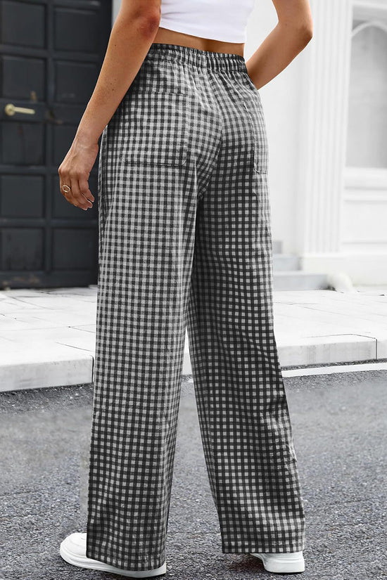 Checkered Wide-Leg Casual Pants