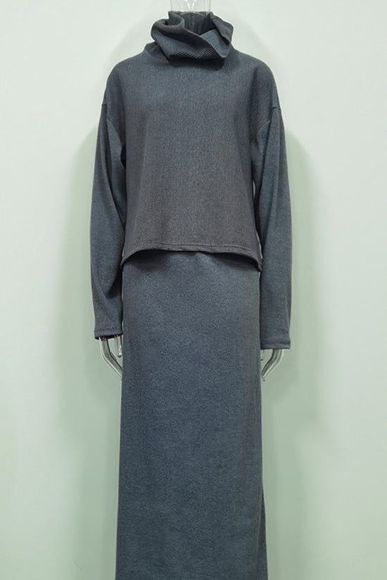 Ribbed Turtleneck Skirt Set