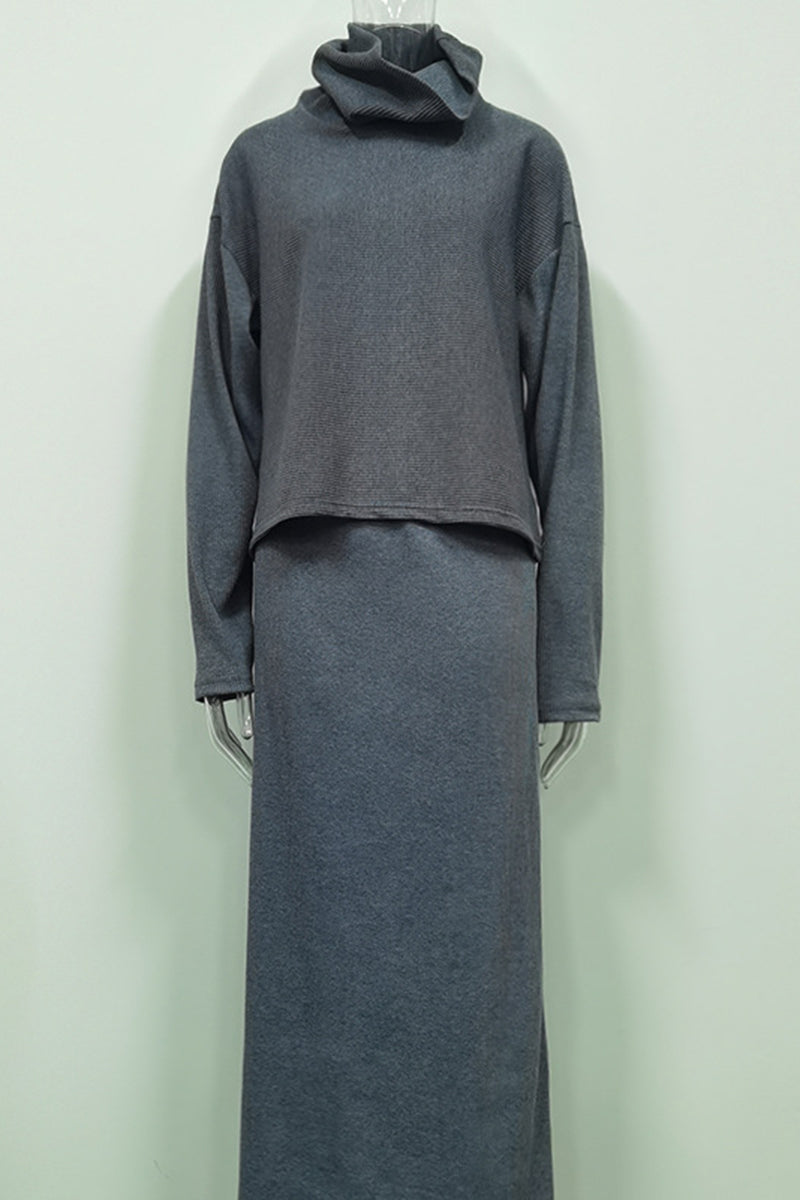 Ribbed Turtleneck Skirt Set