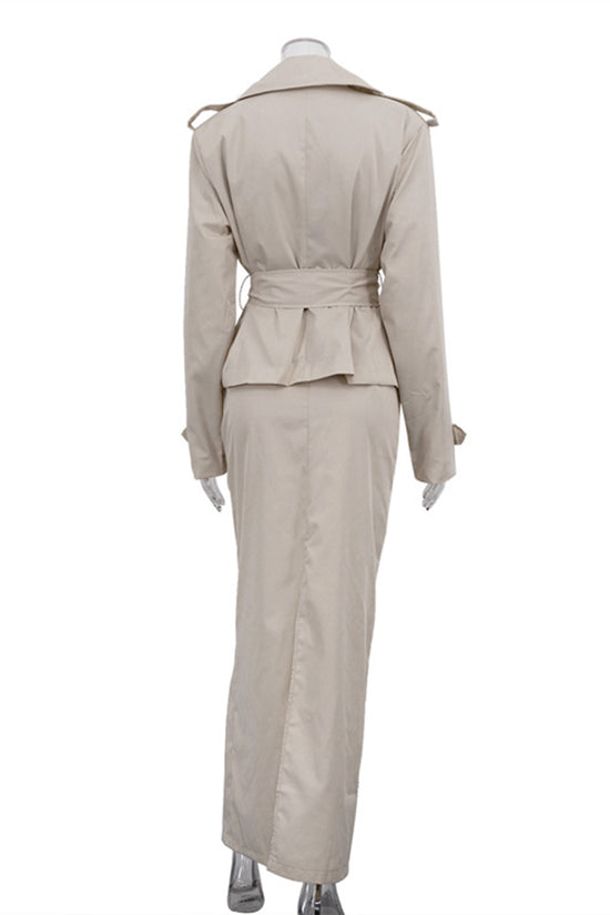 Elegant Trench Coat Skirt Set