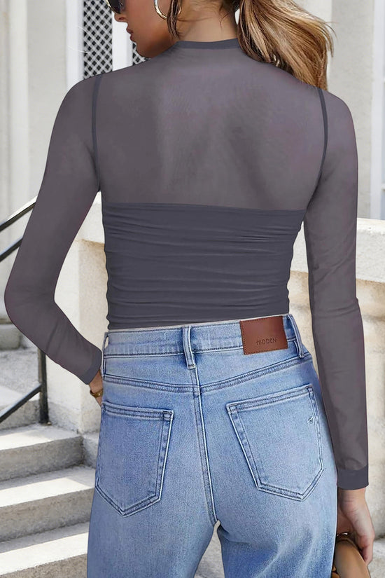Elegant Mock Neck Mesh Top