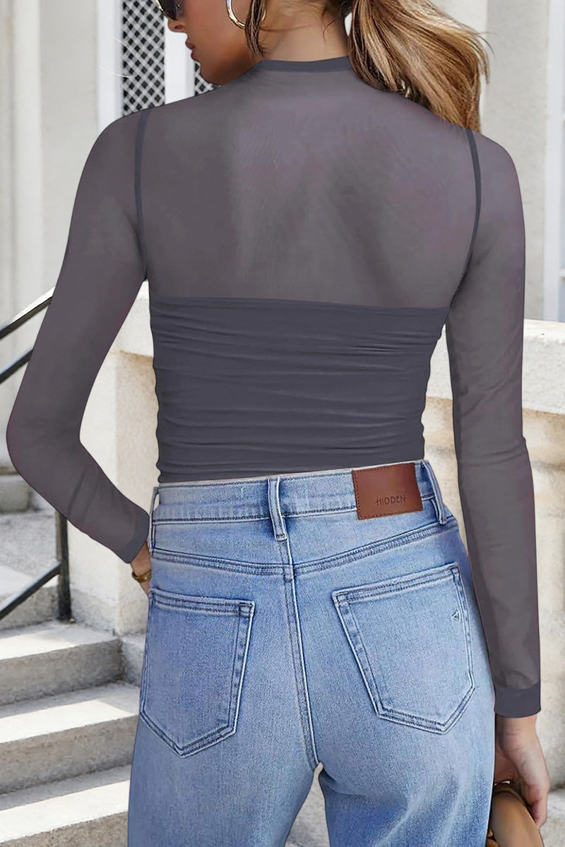 Elegant Mock Neck Mesh Top