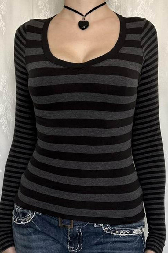 Striped Long Sleeve Scoop Neck Top