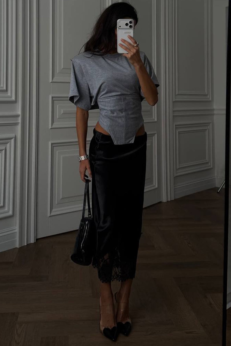 Round Neck Ruched Waist Top