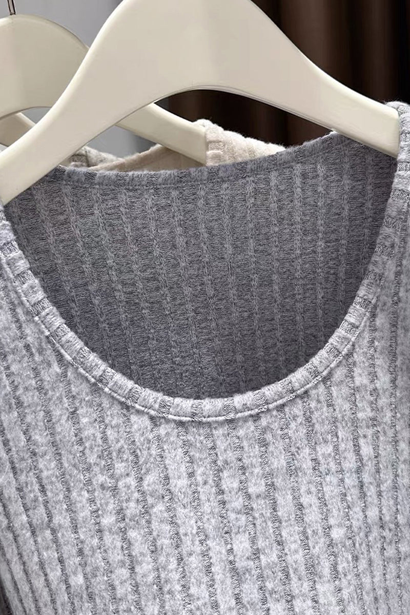 Ribbed Long Sleeve Casual Top