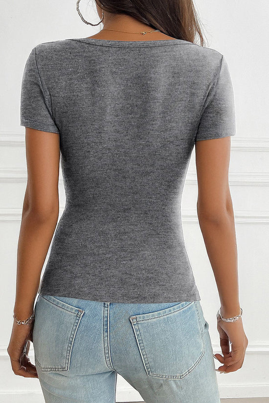V-Neck Button Short Sleeve Top
