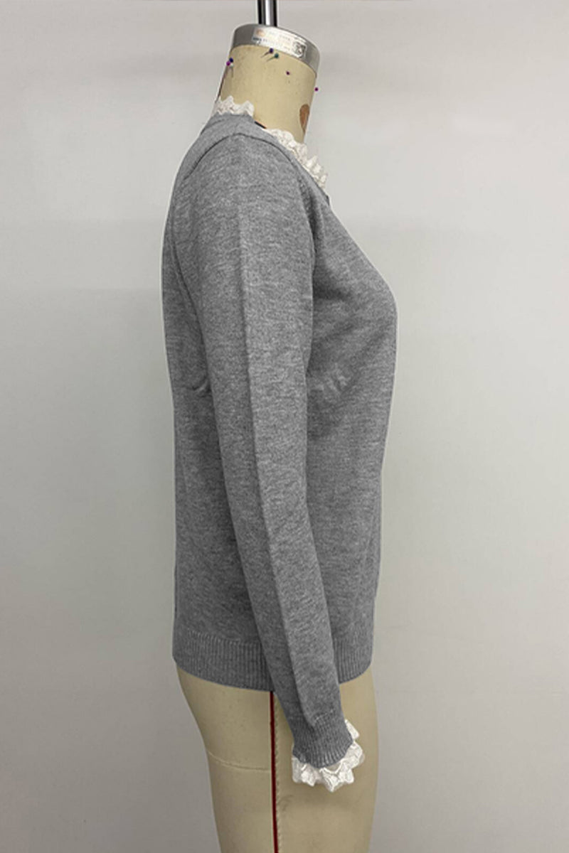 Elegant Lace Trim Pullover Sweater