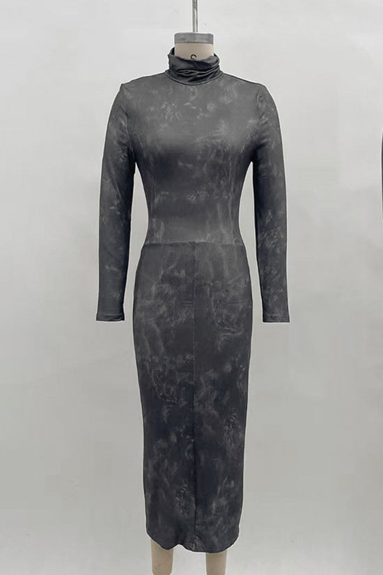 Long Sleeve Casual Turtleneck Midi Dress