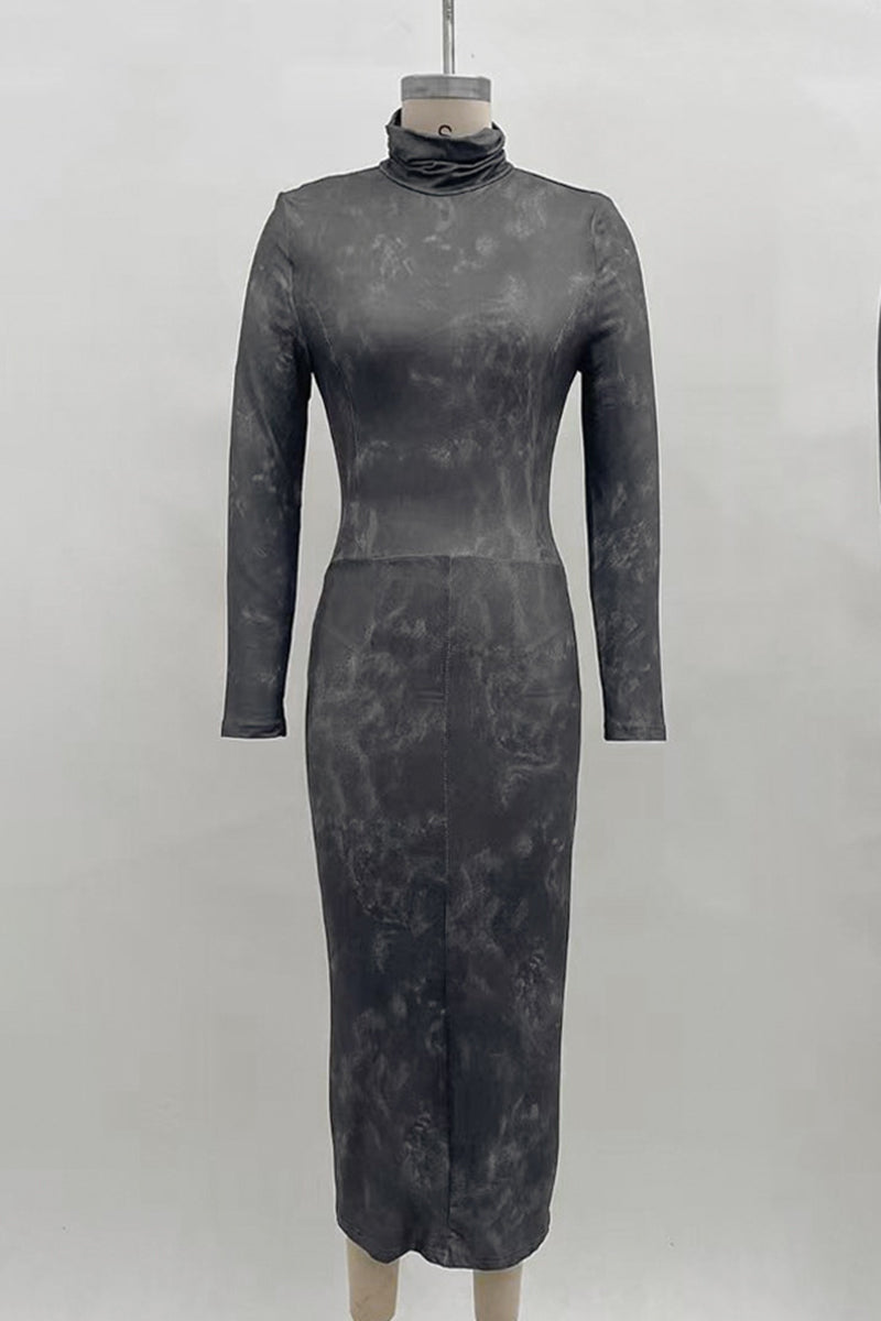 Long Sleeve Casual Turtleneck Midi Dress
