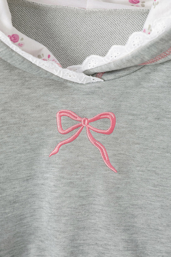 Bow Accent Hoodie with Lace Detailing