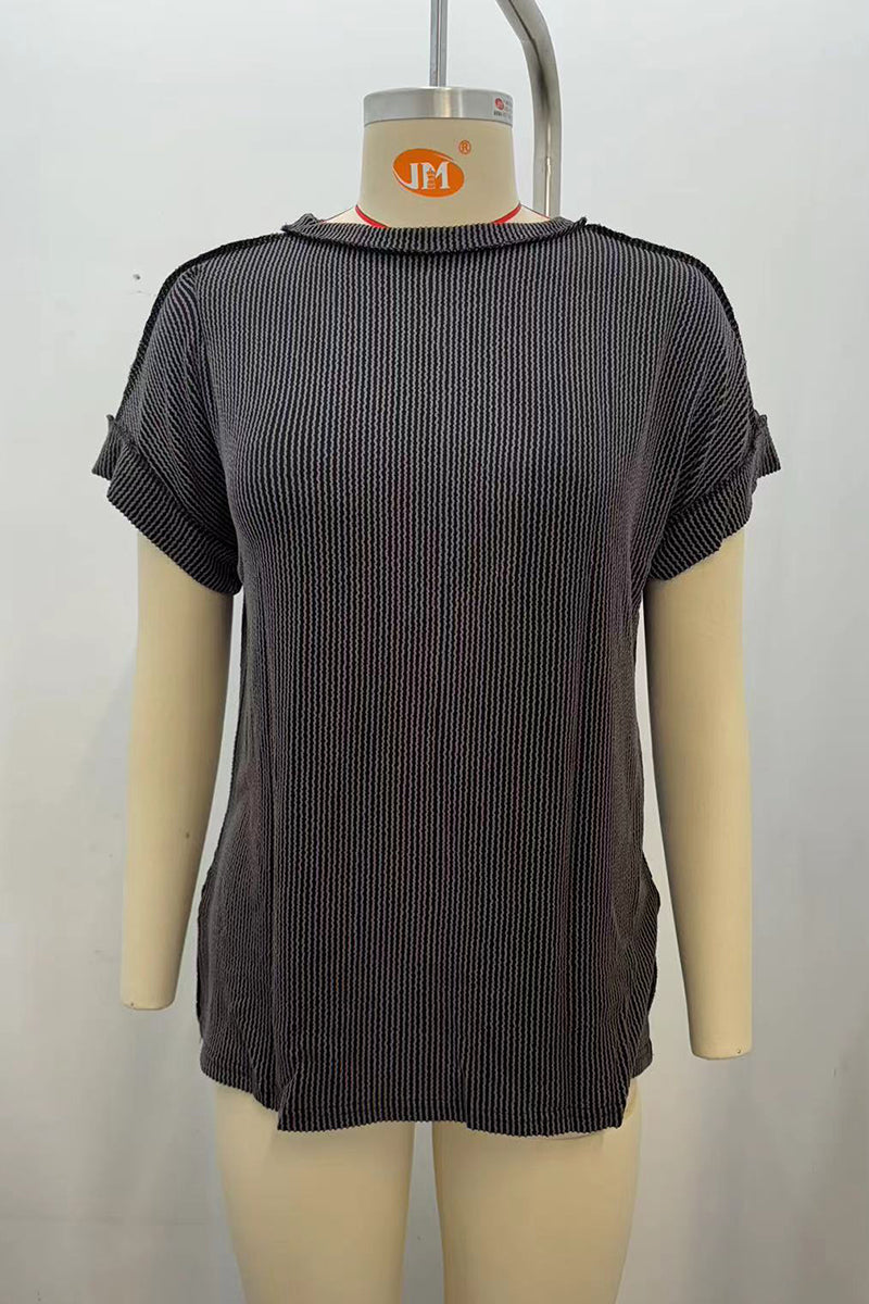 Casual Short Sleeve Ribbed T-Shirt