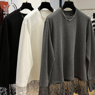 Lace Trim Long Sleeve Loose Fit Top