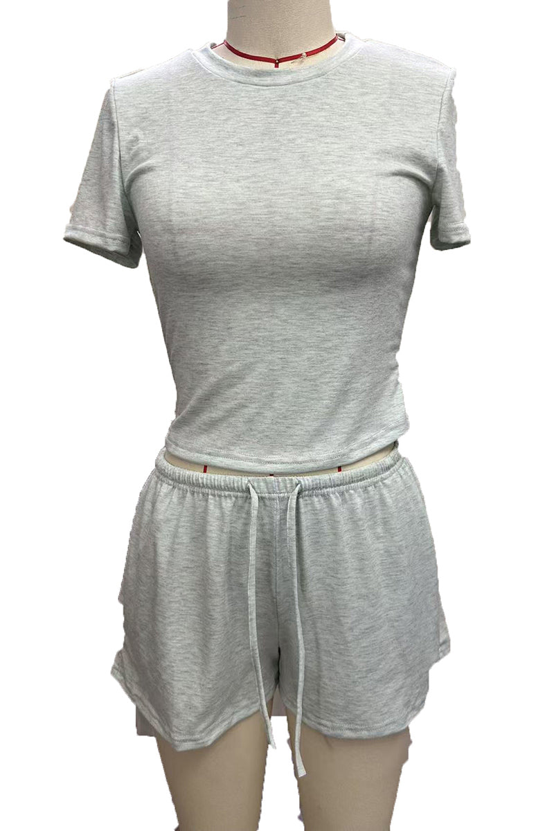 Casual Short Sleeve Cropped Top and Shorts Set