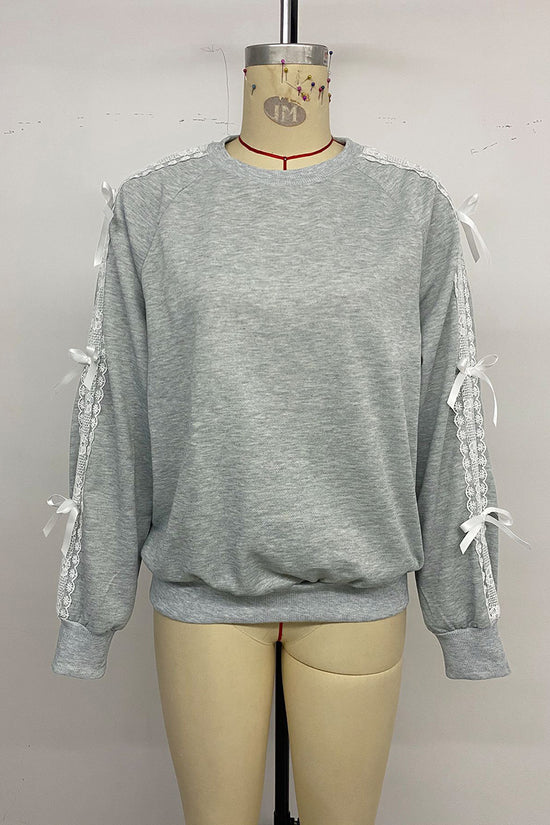 Lace Trimmed Sweatshirt with Ribbon Details
