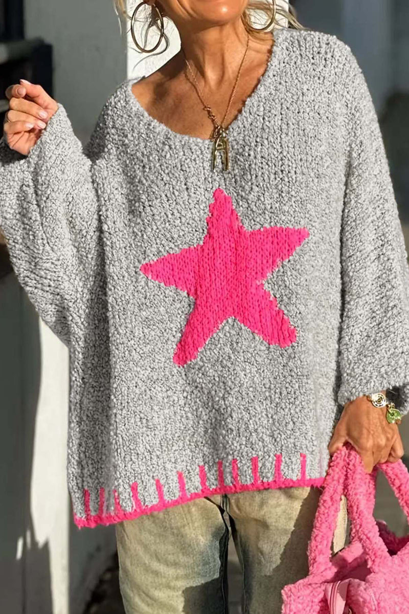 Star Applique Oversized Knit Sweater