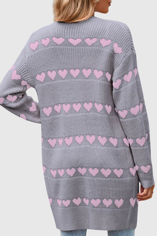 Heart Pattern Open Front Cardigan