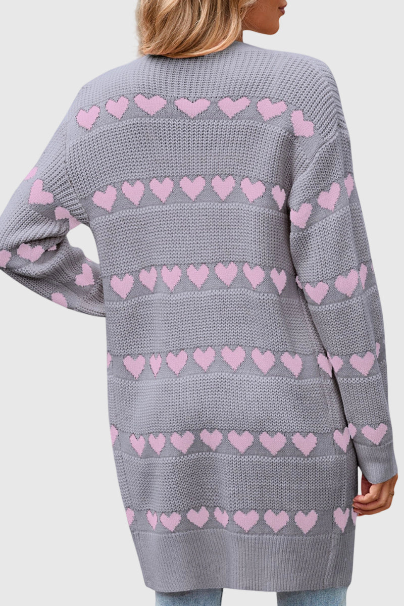 Heart Pattern Open Front Cardigan