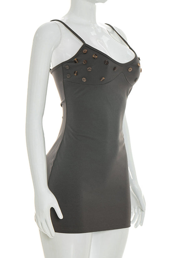 Button-Detail Sleeveless Bodycon Dress