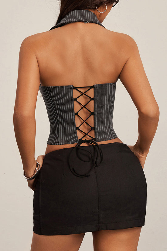 Pinstripe Halter Neck Bodycon Top