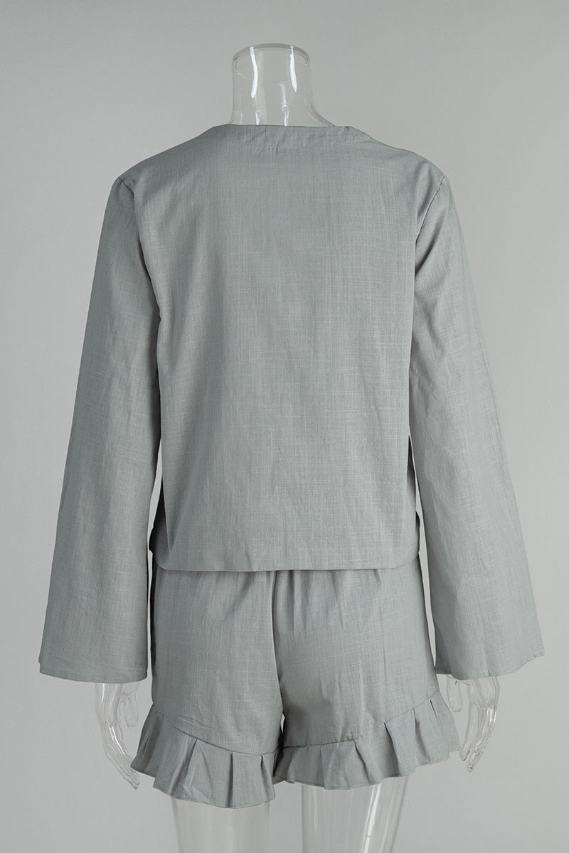 Elegant Tie Front Shorts Set