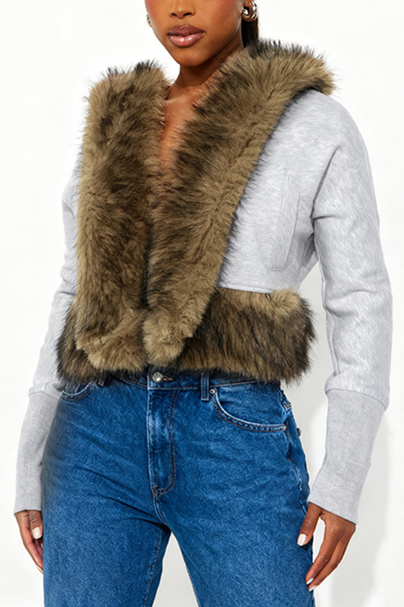 Hooded Faux Fur Trim Cropped Jacket