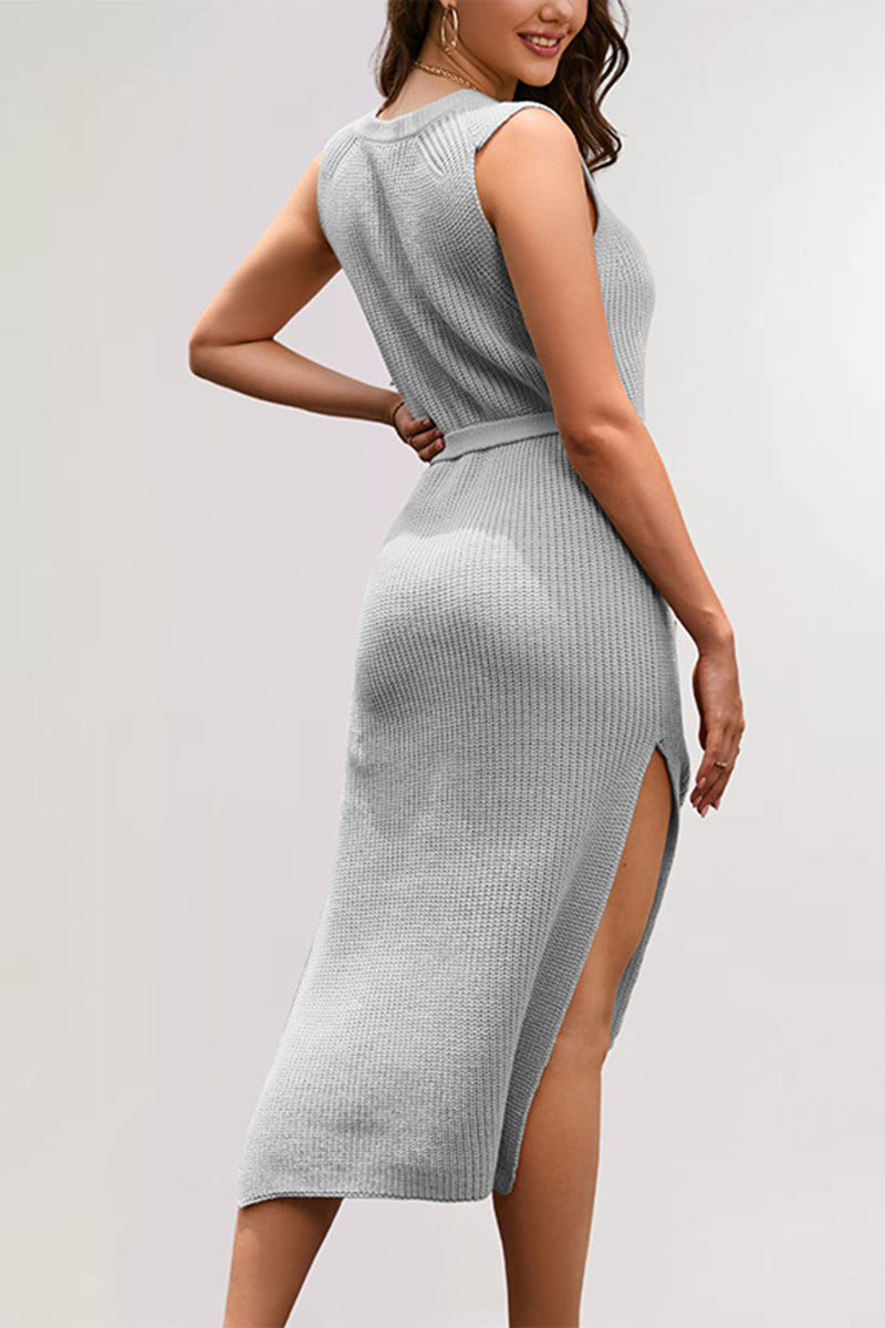 Sleeveless Knit Tie-Waist Casual Dress