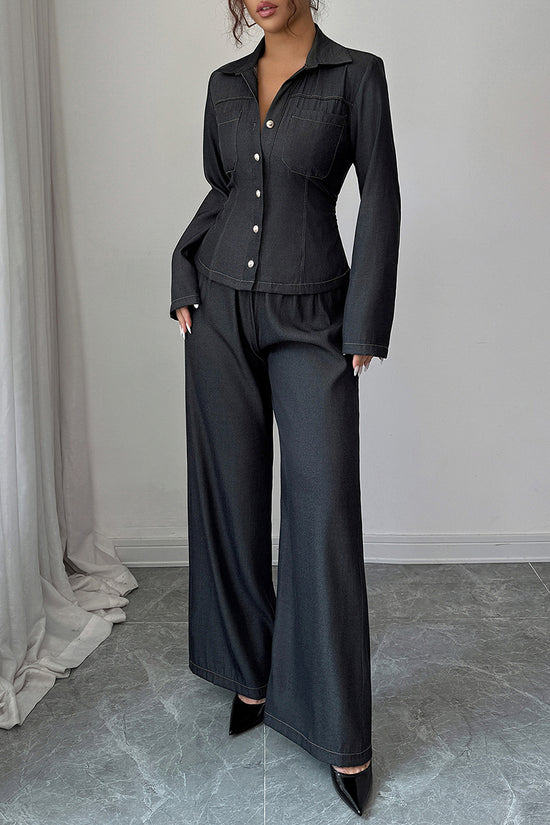 Stylish Button-Up Wide-Leg Pants Set