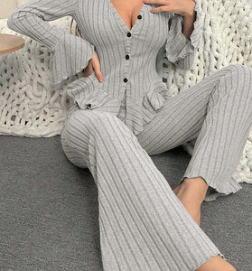 Ribbed Knit Long Sleeve Loungewear Set