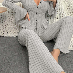 Ribbed Knit Long Sleeve Loungewear Set
