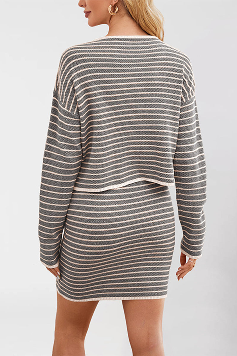 Striped Button-Front Skirt Set