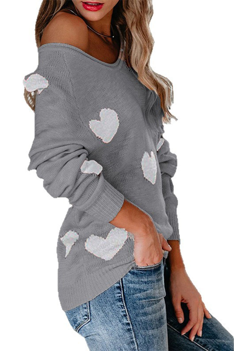 Heart Pattern V-Neck Sweater