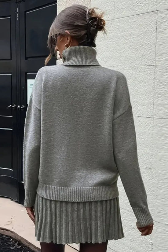 Chic Ribbed Turtleneck Skirt Set