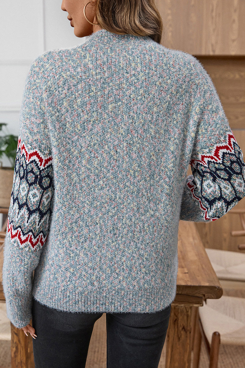 Geometric Pattern Balloon Sleeve Sweater