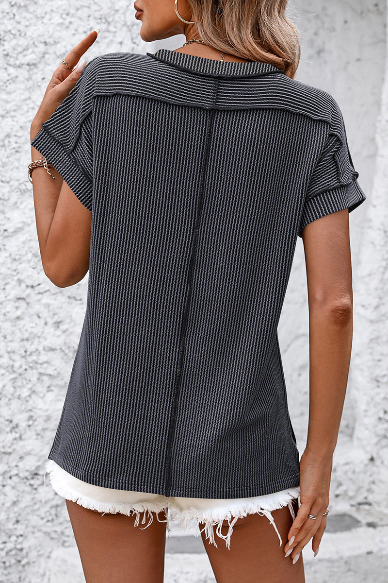 Casual Short Sleeve Ribbed T-Shirt