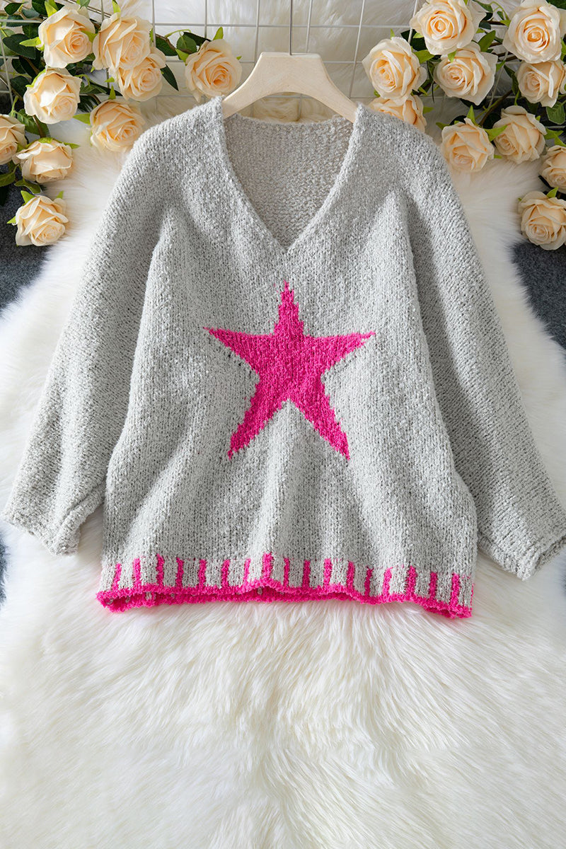 Star Applique Oversized Knit Sweater