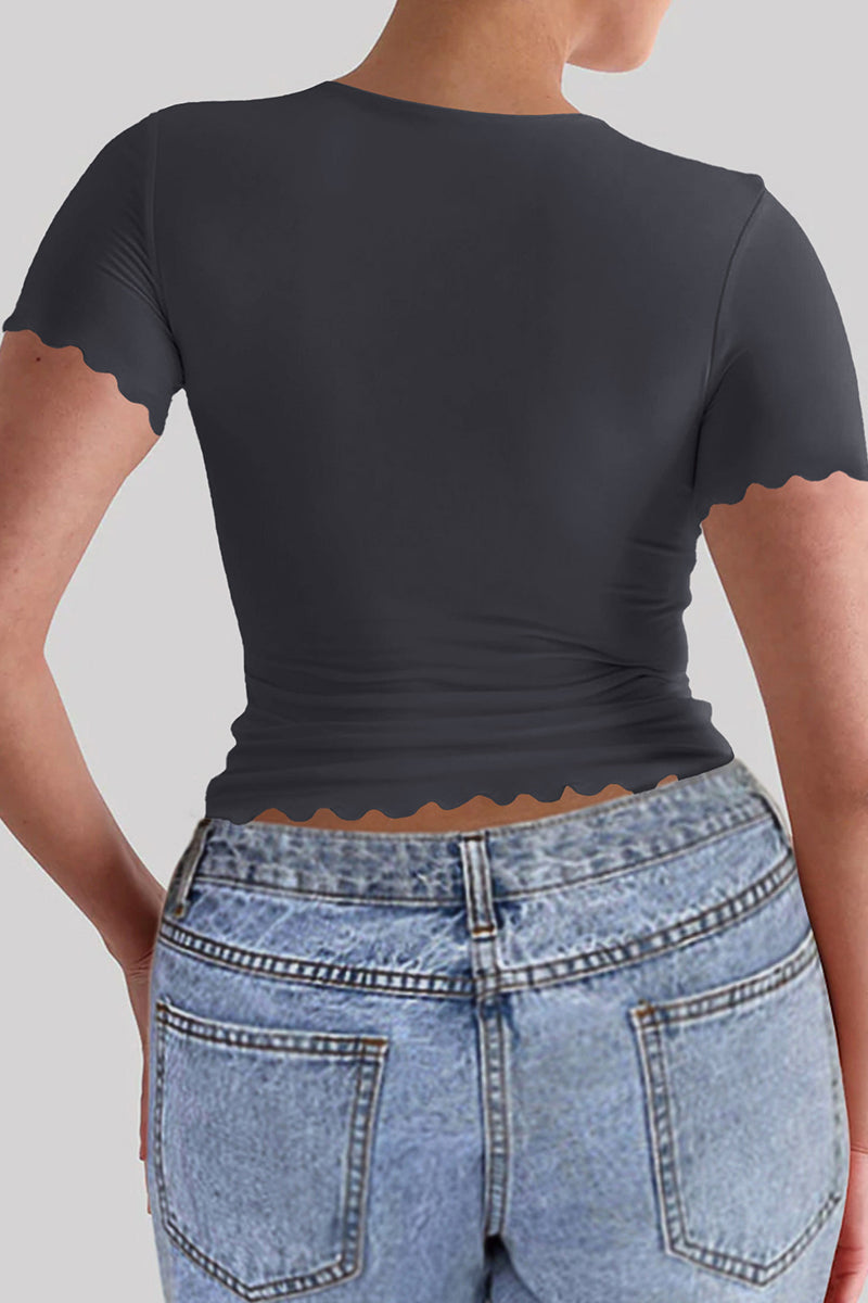 Scalloped Hem Short Sleeve Top