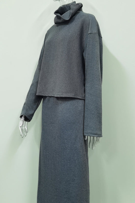 Ribbed Turtleneck Skirt Set