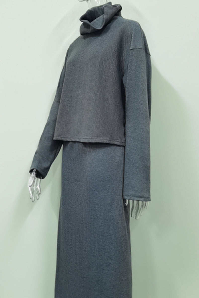 Ribbed Turtleneck Skirt Set