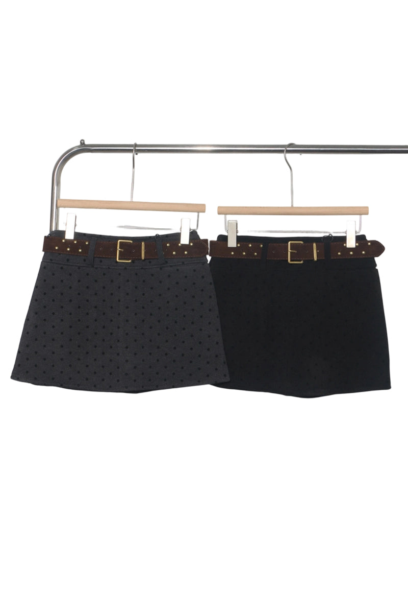 Polka Dot Mini Skirt with Belt