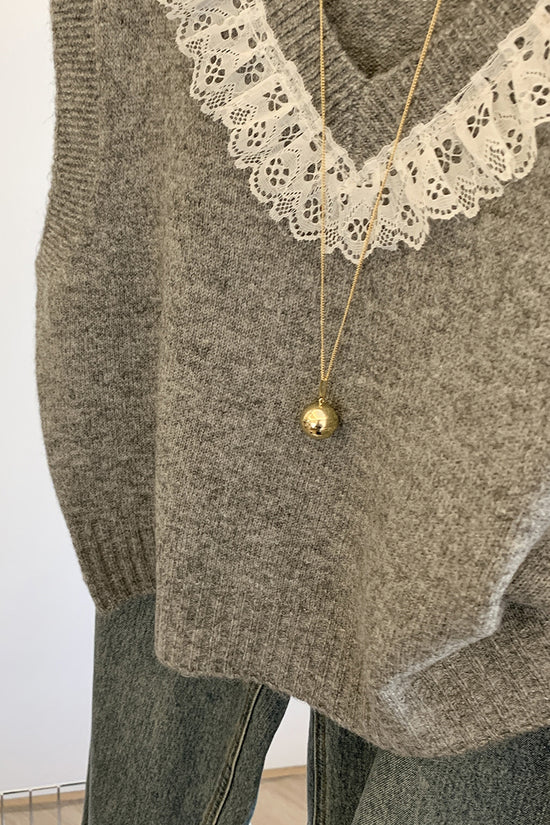 Delicate Lace V-Neck Sweater Vest