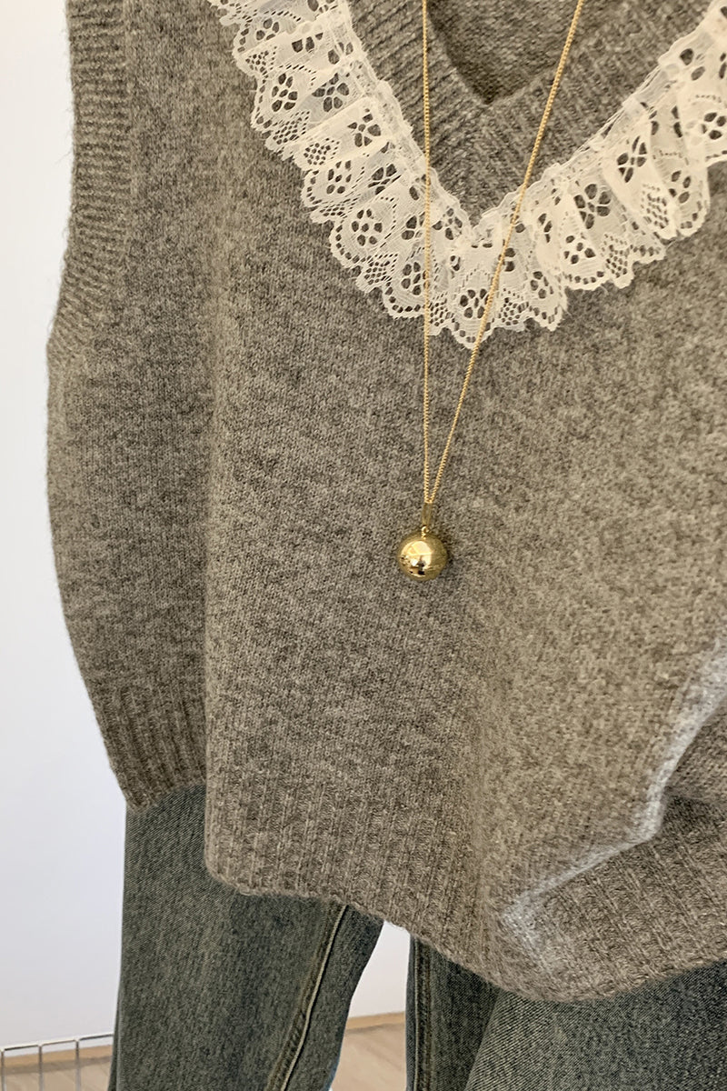 Delicate Lace V-Neck Sweater Vest