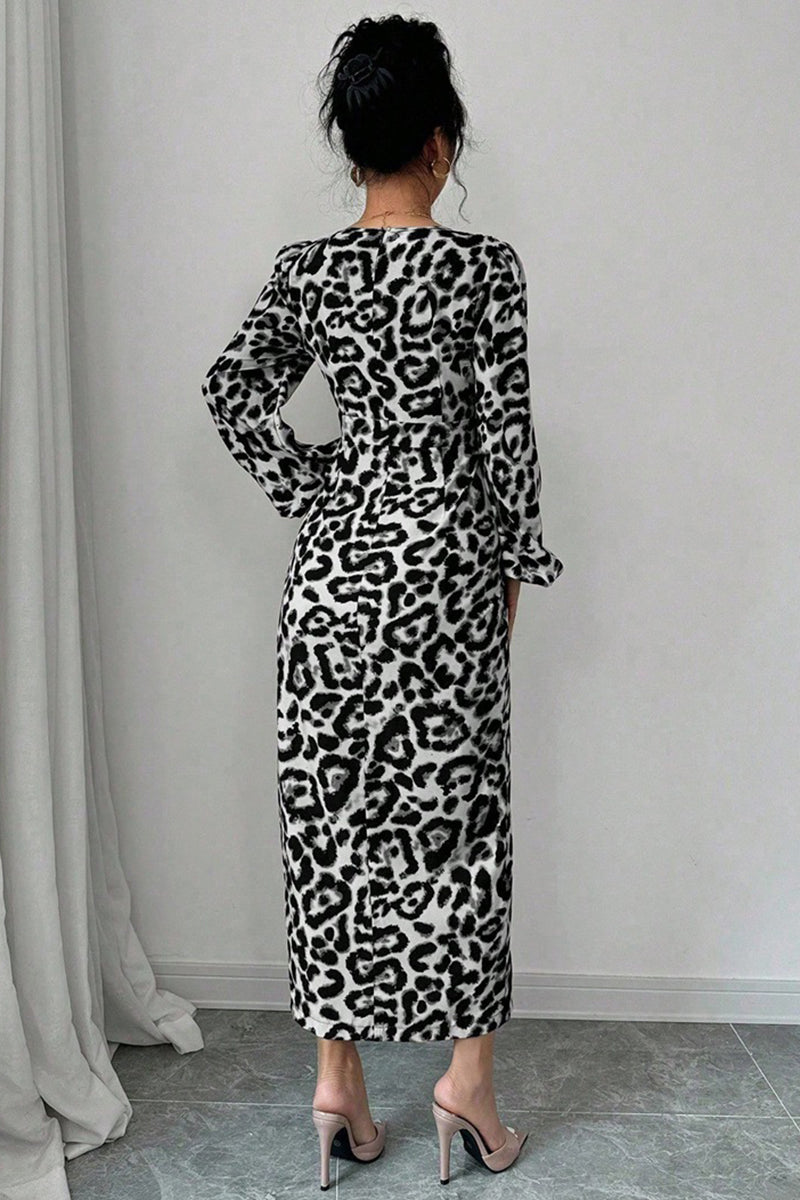 Chic Leopard Print Long Sleeve Dress