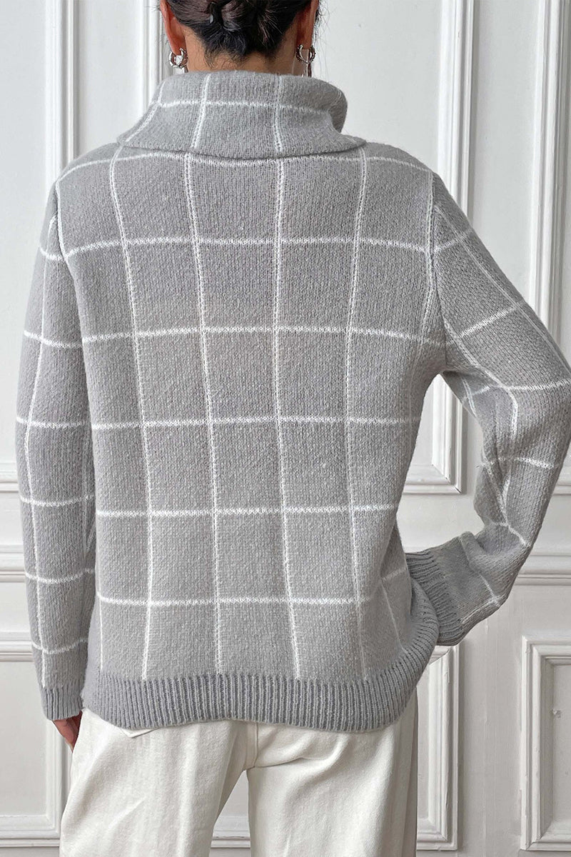 Turtleneck Grid Pattern Sweater