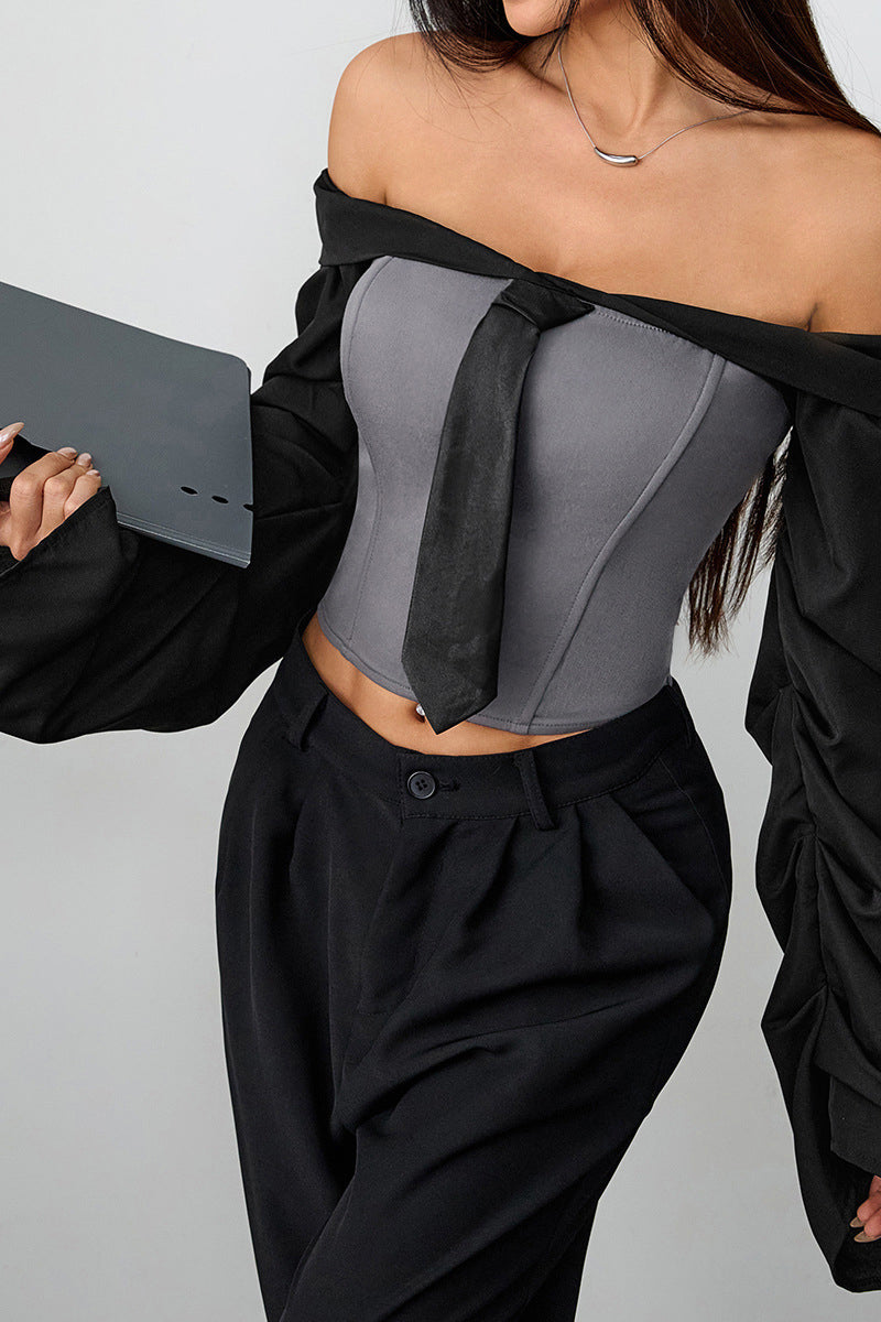 Off-Shoulder Corset Top with Draped Sleeves